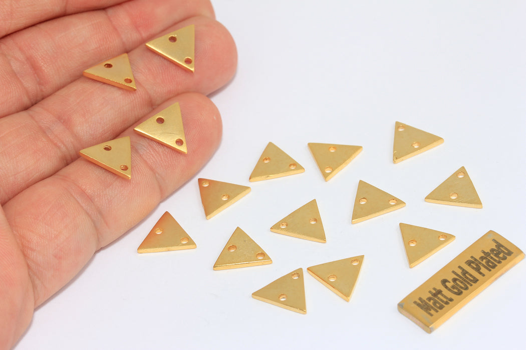Ciondoli triangolari in oro opaco 24k da 10 mm, ciondolo triangolare, ciondoli con connettore a due fori, BRT374