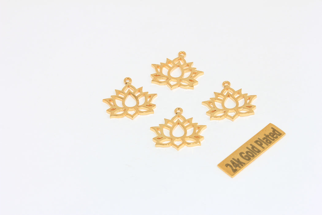 17x18mm 24k Shiny Gold Lotus Charms, Flower of Life, BRT377