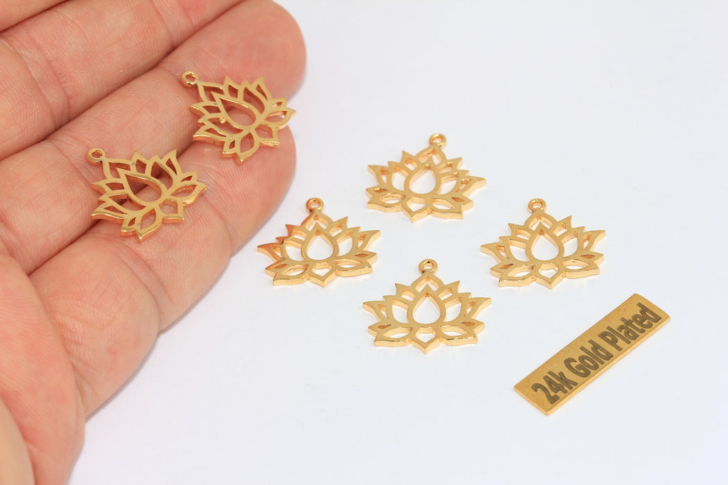 17x18mm 24k Shiny Gold Lotus Charms, Flower of Life, BRT377