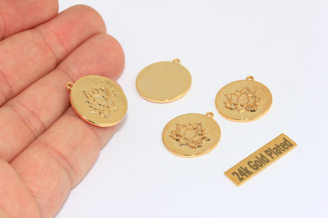 19x21mm 24k Shiny Gold Lotus Pendant, Flower of Life ,         BRT378