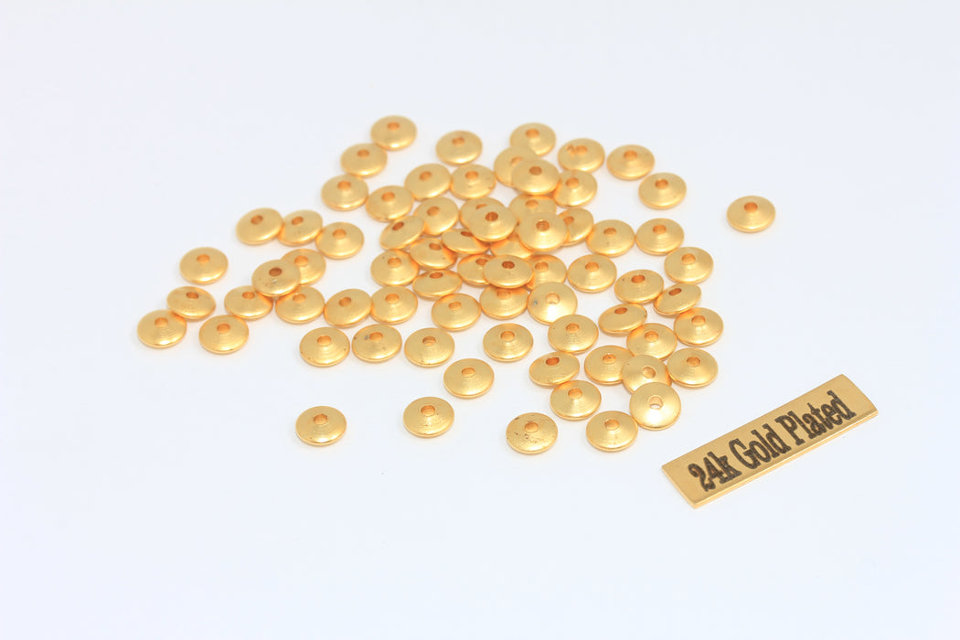 2x6mm 24k Matt Gold Spacer Beads, Rondelle Beads, Gold  MLS681