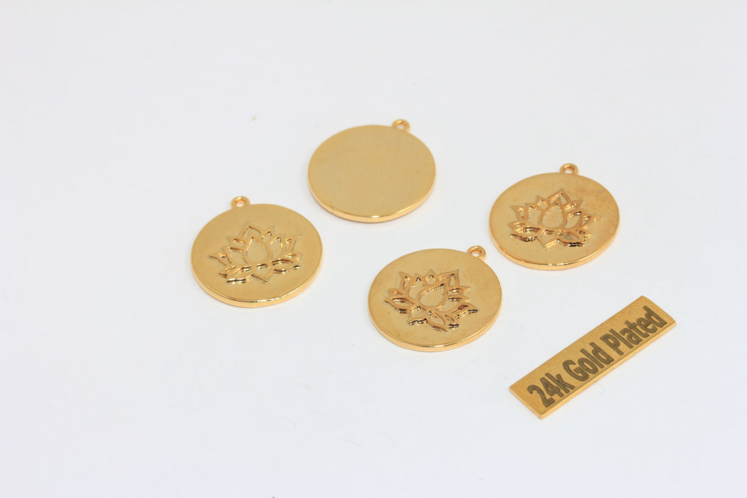 19x21mm 24k Shiny Gold Lotus Pendant, Flower of Life ,         BRT378