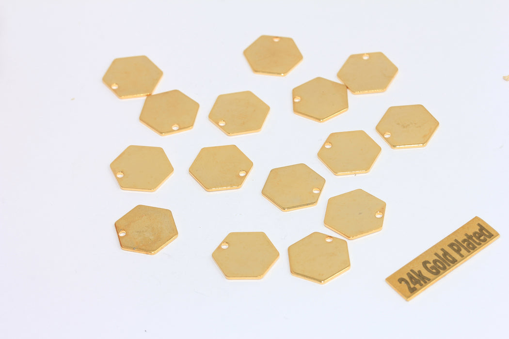 12mm Shiny Gold Hexagon Disc, Stamping Blank, Hexagon, BRT379
