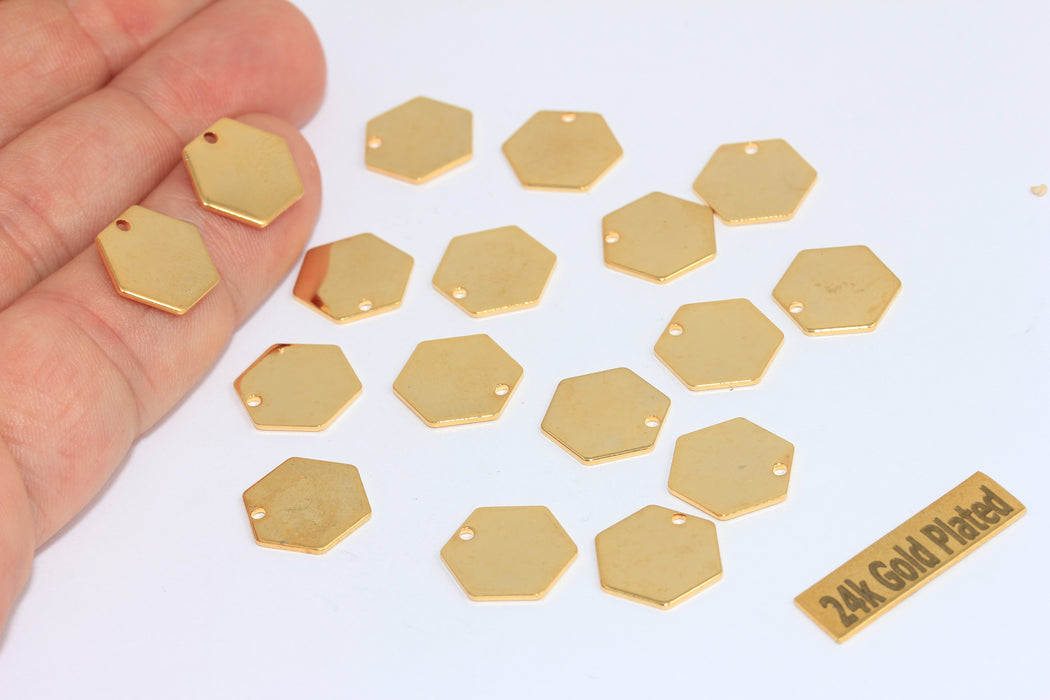 12mm Shiny Gold Hexagon Disc, Stamping Blank, Hexagon, BRT379