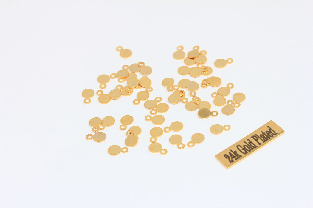 4x7mm 24 Ayar Parlak Altın Madeni Para Takıları, Damgalama Diski, Yuvarlak MLS440