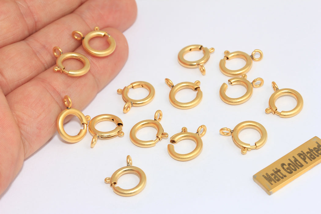 12mm 24k Matt Gold Spring Clasp, Round Gold Clasp, Spring  BRT422