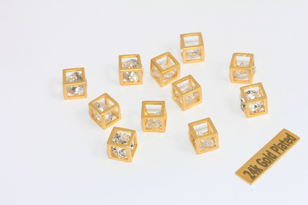8mm 24k Matt Gold Open Cube, Cube Pendant, Open Cube,  BRT430