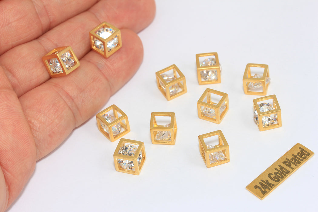 8mm 24k Matt Gold Open Cube, Cube Pendant, Open Cube,  BRT430