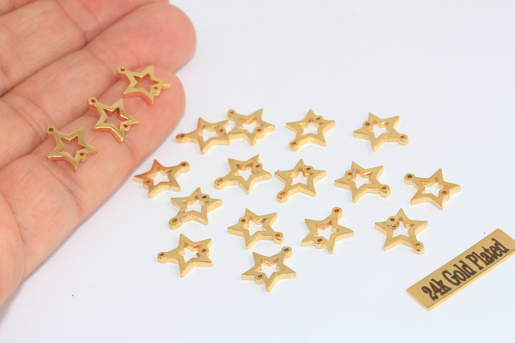 Ciondoli a forma di stella in oro lucido 24k da 11x12 mm, collana a forma di stella, stella MLS433