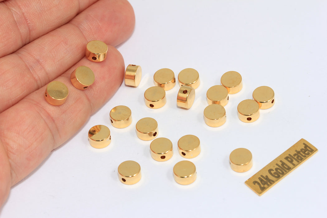 Parlak Altın Yuvarlak Madeni Paralar, 7x3,25 mm, Düz Yuvarlak Boncuklar, BRT343