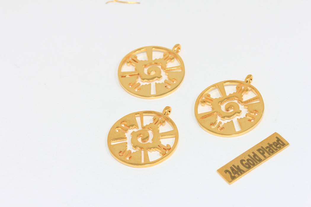 24mm 24k Parlak Altın Hunab Ku Charms, Hunab Ku Kolye Ucu, BRT348