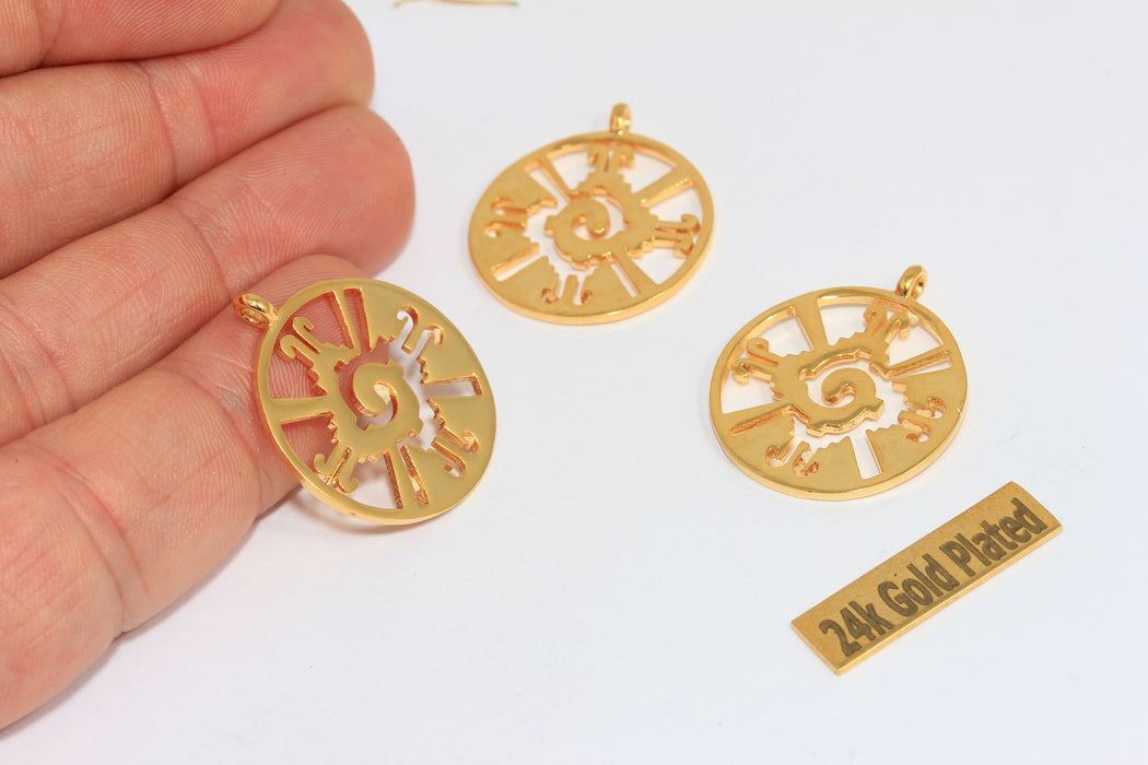 24mm 24k Parlak Altın Hunab Ku Charms, Hunab Ku Kolye Ucu, BRT348