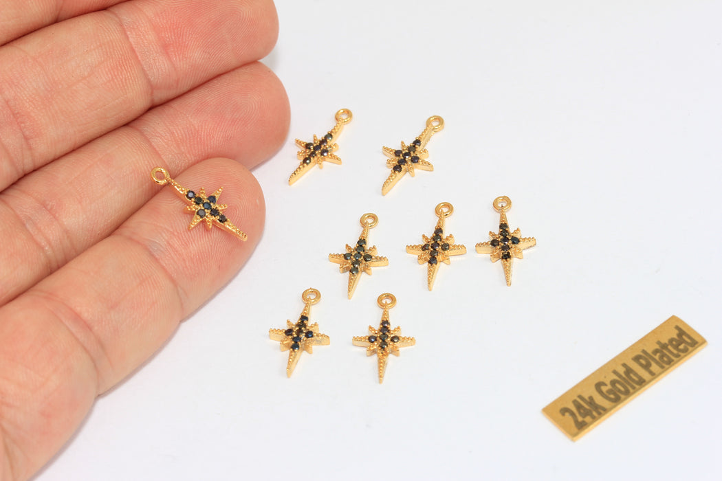 9x16mm 24k Shiny Gold North Star Charms, Micro Pave North BRT267