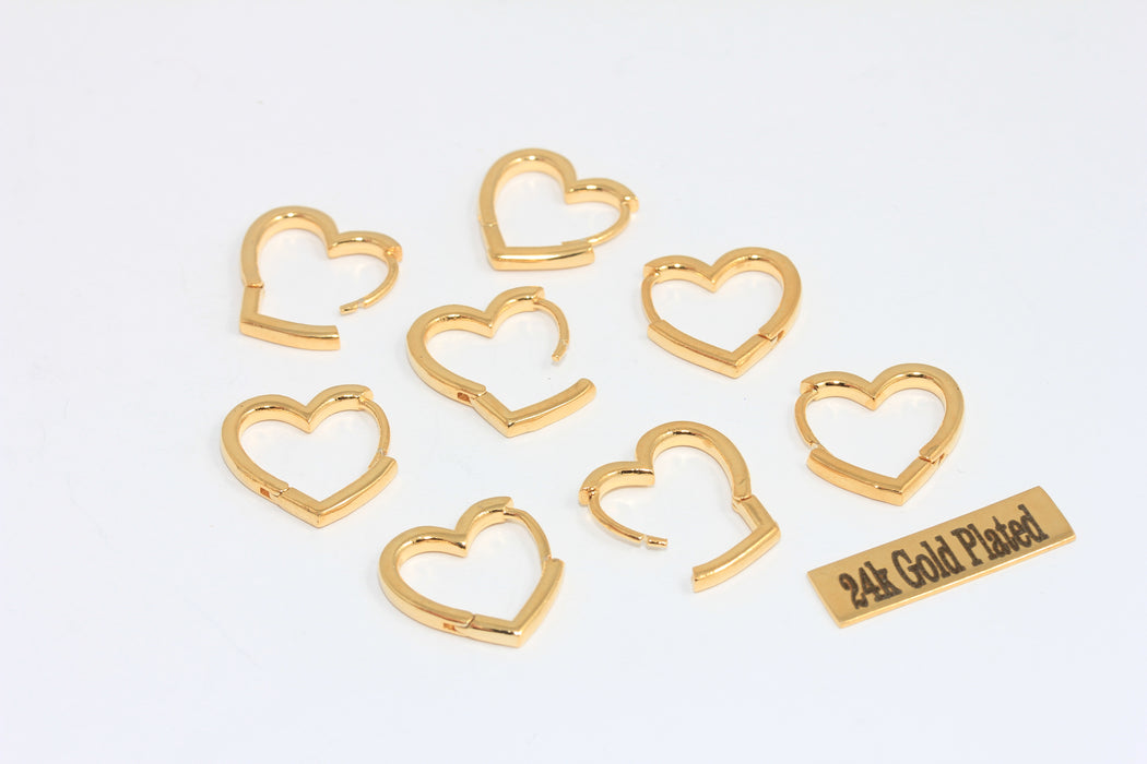 16 mm 24 Ayar Parlak Altın Kalp Küpeler, Kalp Küpeler, Altın Küpeler, Kalp Şeklinde Küpeler, MLS742