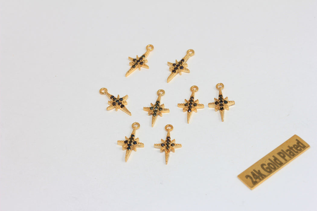 9x16mm 24k Shiny Gold North Star Charms, Micro Pave North BRT267