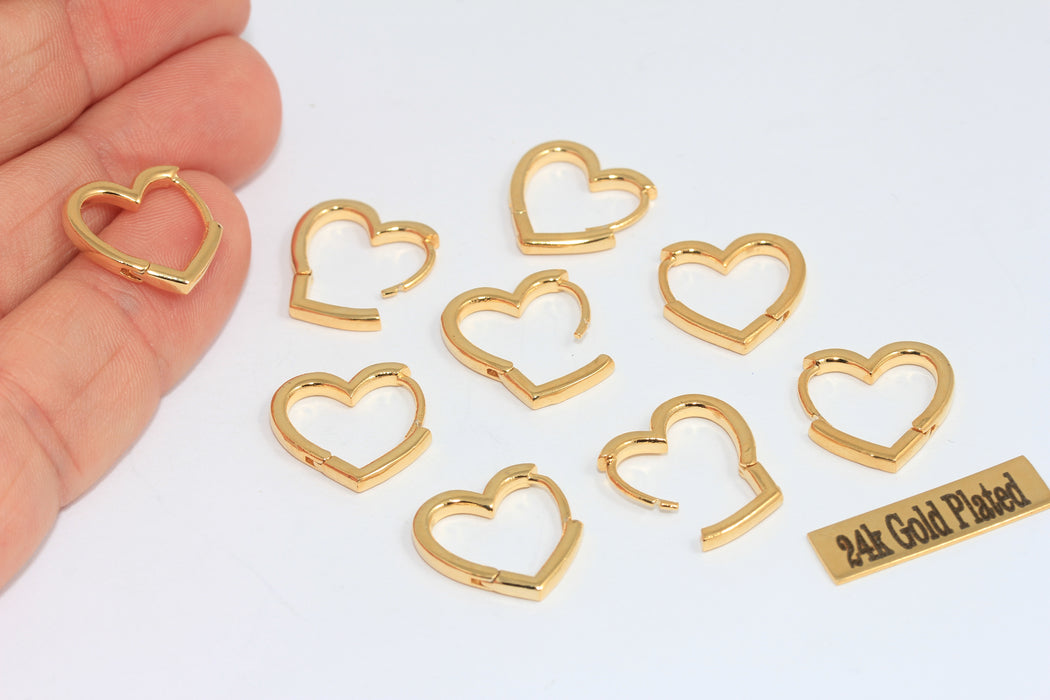 16 mm 24 Ayar Parlak Altın Kalp Küpeler, Kalp Küpeler, Altın Küpeler, Kalp Şeklinde Küpeler, MLS742