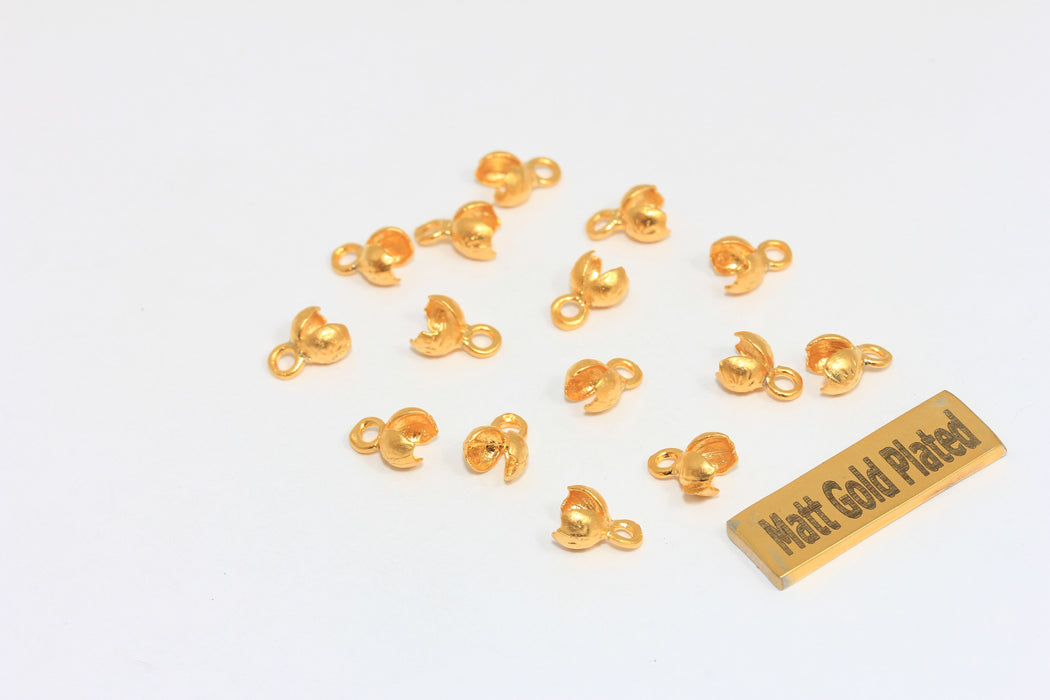 10mm 24k Matt Gold Crimp Ends, Cord Ends, Crimps   BRT254