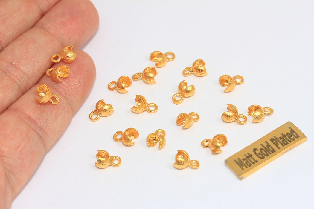 10mm 24k Matt Gold Crimp Ends, Cord Ends, Crimps   BRT254