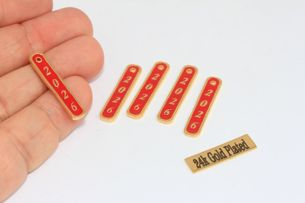 6x29 mm 24 Ayar Parlak Altın Rakam Tılsımları, 2025 Yeni Yıl Bar Kolye Ucu, 2025 Kolye Tılsımı, ROSE18