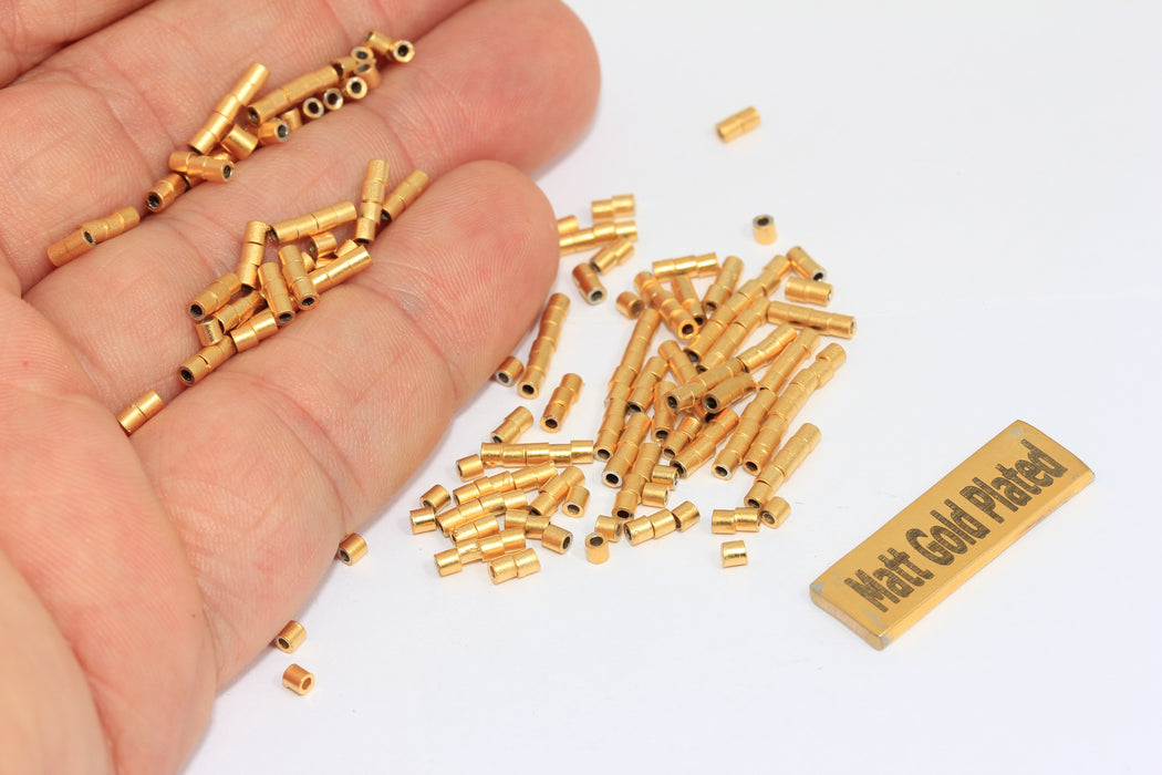 2,5 mm 24 Ayar Mat Altın Tüp Boncuklar, Kıvrımlı Boncuklar, Küçük BRT339