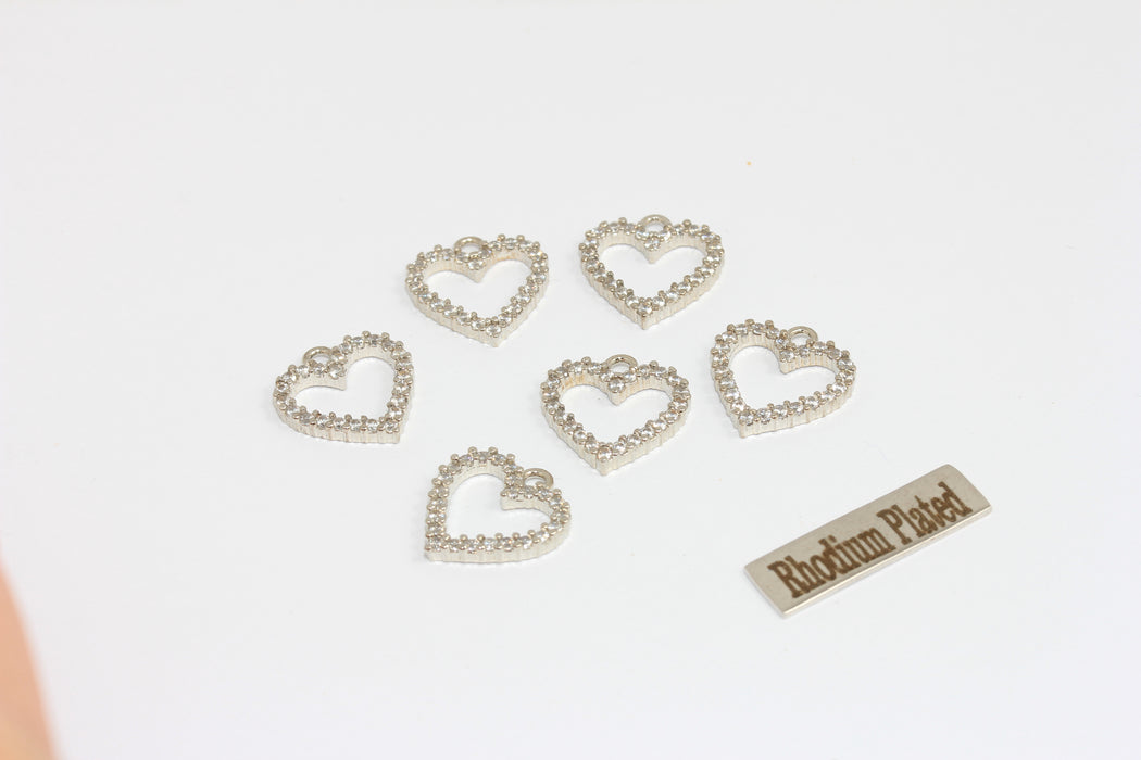 14x15 mm Rodyum Kaplama Kalp, Mikro Taşlı Kalp Takıları, Kalp Takıları, Zirkon Taşlı Kalp Takıları, Kübik Zirkonya Kolye, SLM803