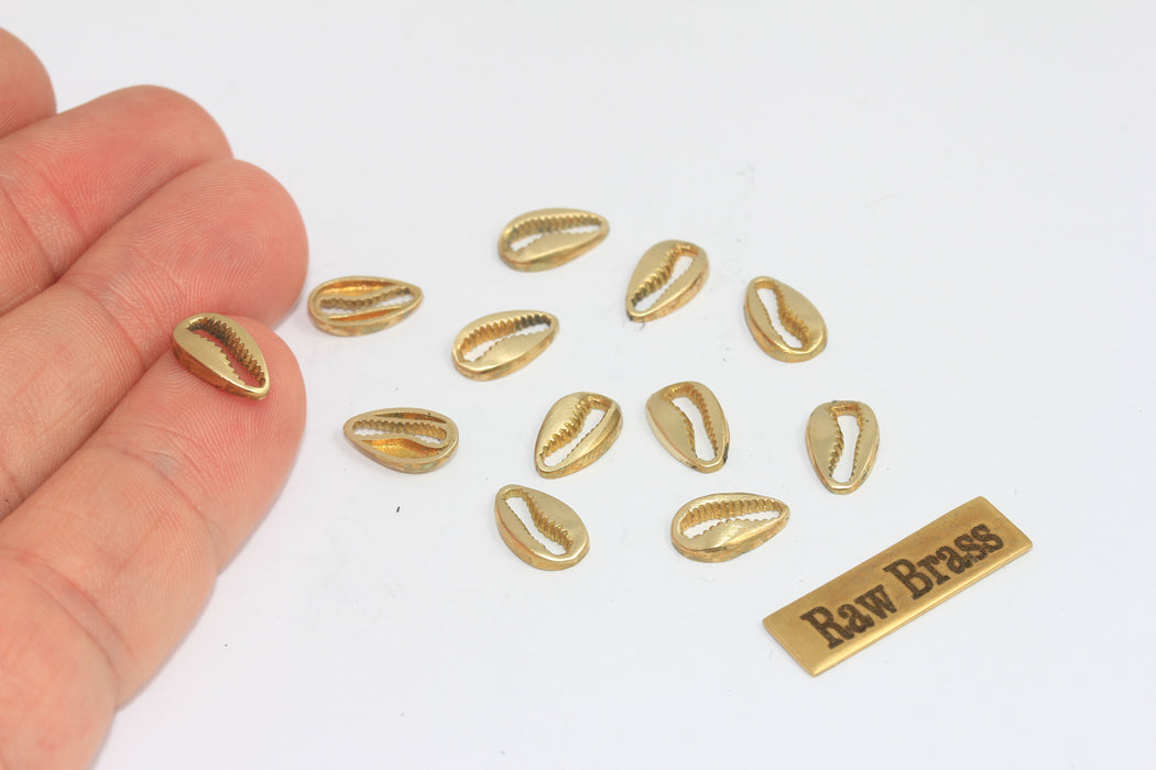 7x11mm Raw Brass Cowrie, Cowrie Charms, Shell Pendant, MLS618