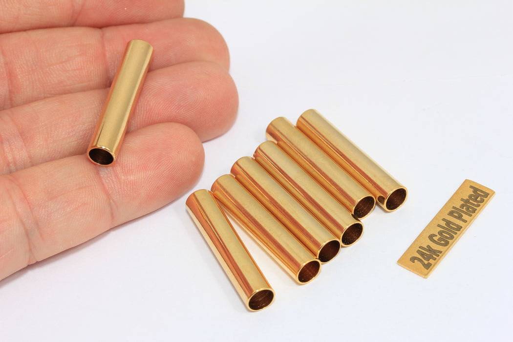 6x30mm 24 Ayar Parlak Kaplama Altın Tüp Boncuklar, Tüp Takılar, Tüp Bilezikler, BRT354