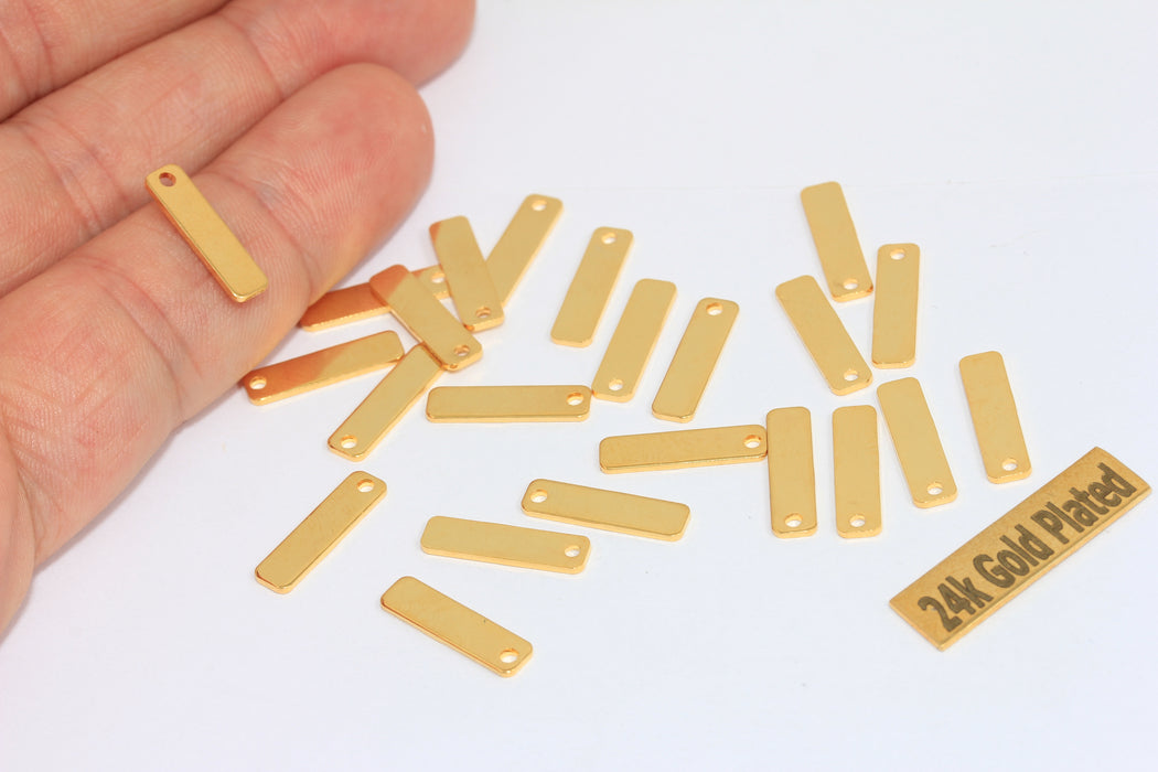 4x15 mm Parlak Altın Dikdörtgen Boş, Düz Çubuk Kolye, BRT356