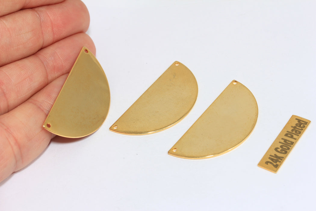 19x39mm 24k Shiny Gold Semicircle, Pendant, Half Moon,      BRT359