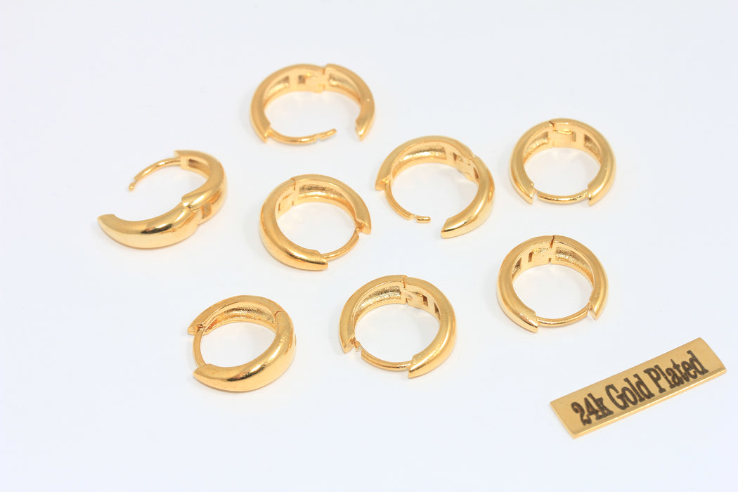 16 mm 24 ayar Parlak Altın Küpeler, Geriye Dönük Küpeler, Altın Kaplama Küpeler, MLS637