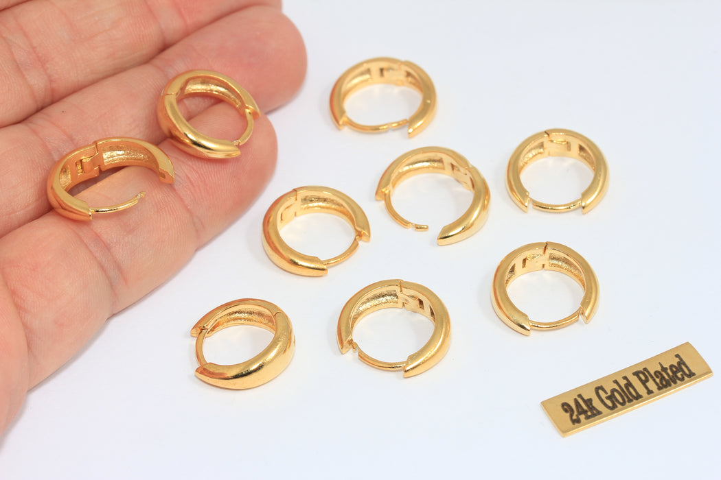 16 mm 24 ayar Parlak Altın Küpeler, Geriye Dönük Küpeler, Altın Kaplama Küpeler, MLS637