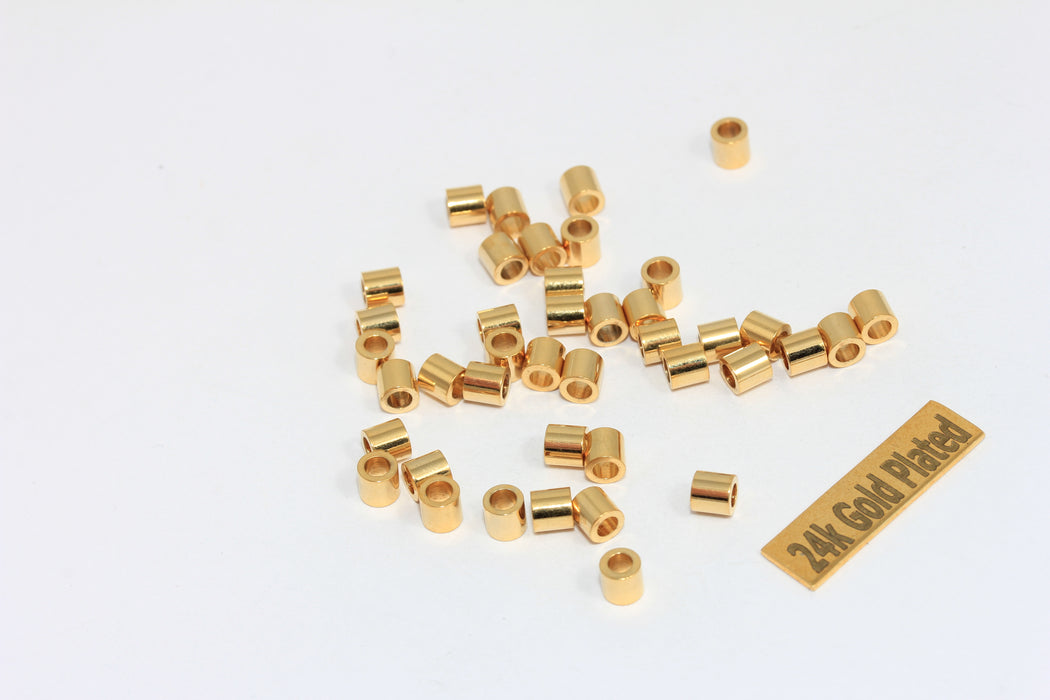 4x4mm 24K Shiny Gold Spacer Tubes, Tiny Spacer Tubes, BRT364