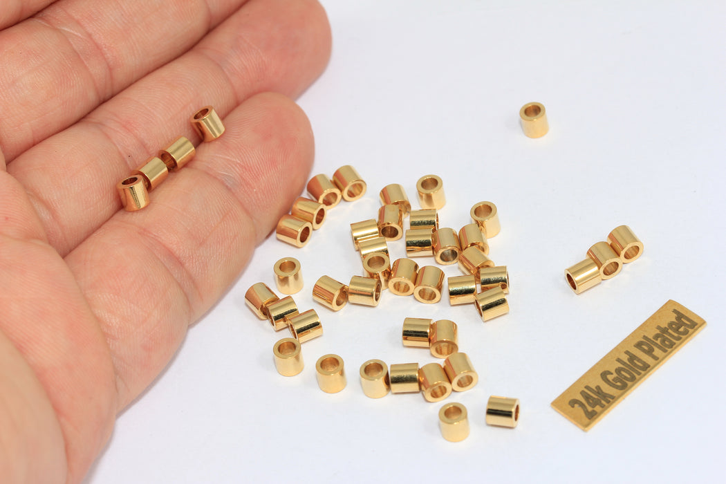 4x4mm 24K Shiny Gold Spacer Tubes, Tiny Spacer Tubes, BRT364
