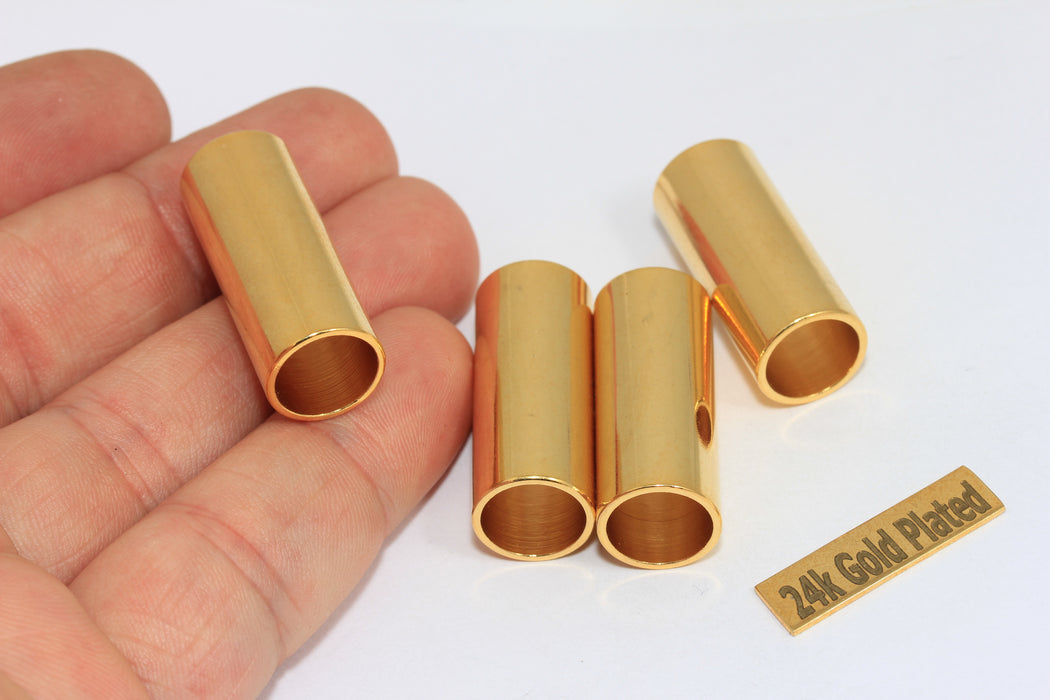 12x30mm 24k Shiny Plated Gold Tube Beads, Tube Charms, Solid Tubes, BRT366