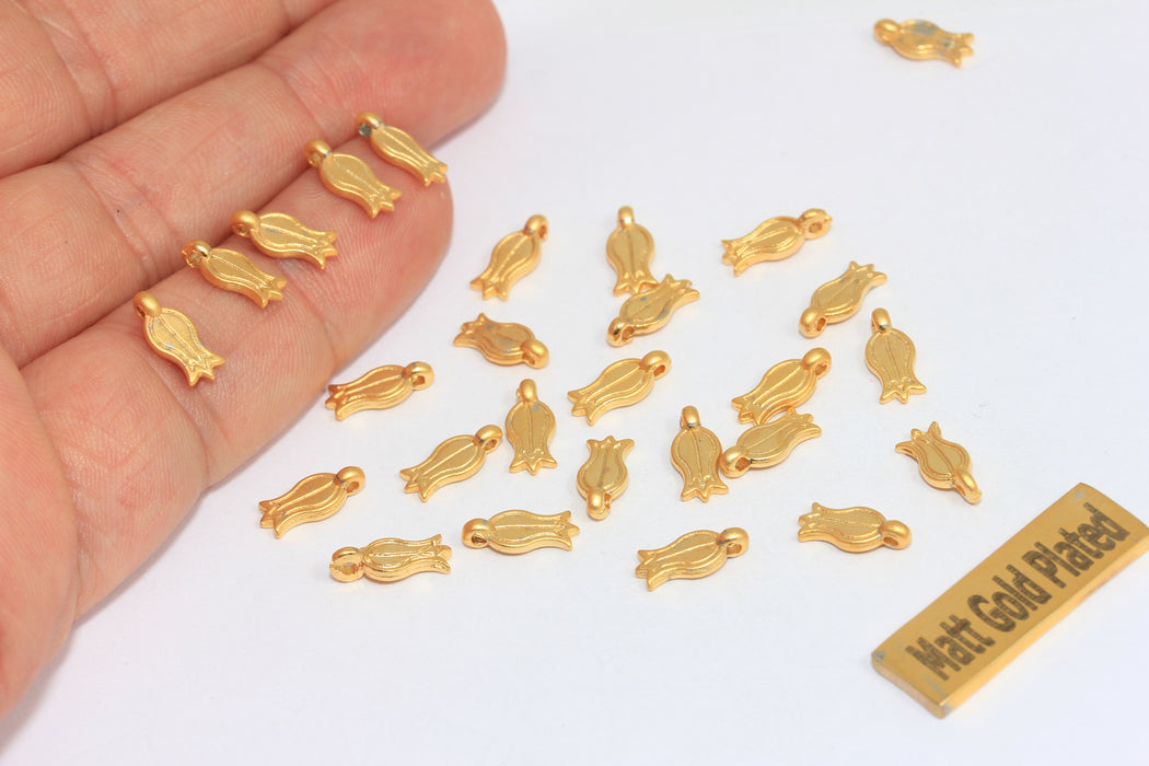 4x8 mm 24 Ayar Mat Altın Lale Kolye, Lale Çiçek Takıları, Mini Bilezik Takıları, BRT369