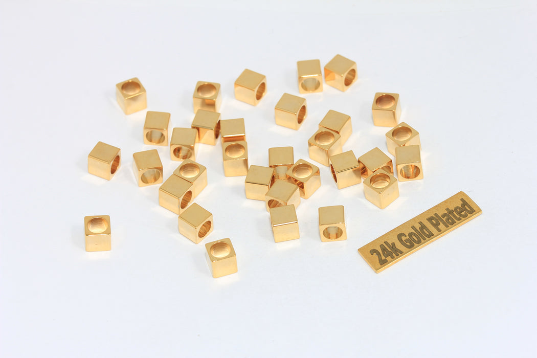5mm 24k Shiny Gold Cube Beads, Spacer Beads, Cubes, BRT355