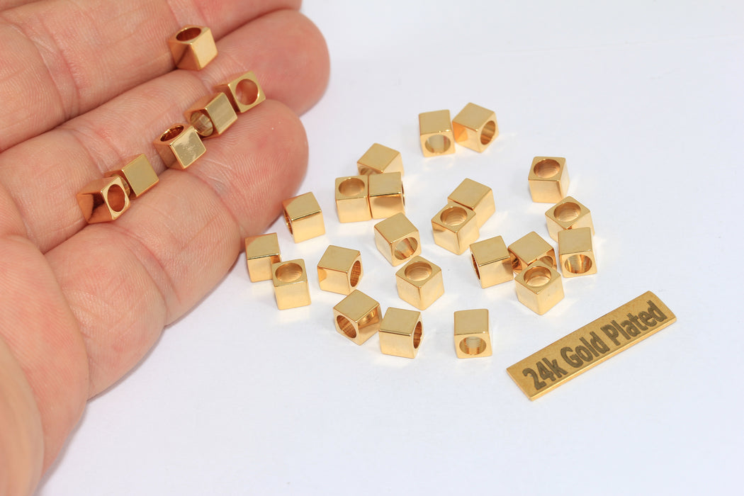 5mm 24k Shiny Gold Cube Beads, Spacer Beads, Cubes, BRT355