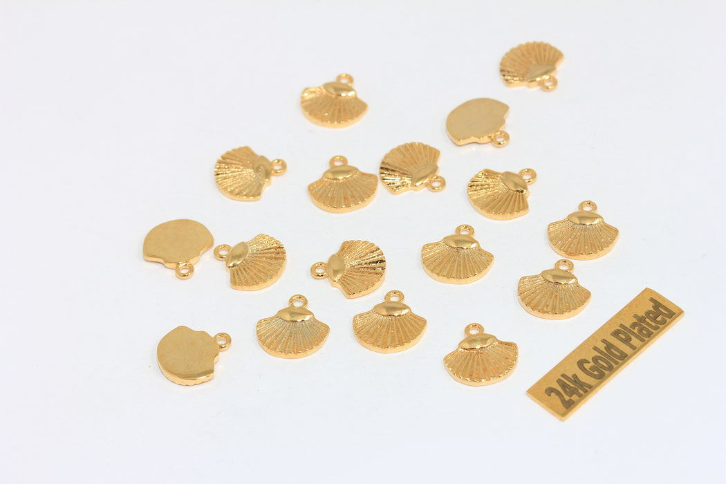 11x12mm 24k Shiny Gold Sea Shell Charm, Seashell Charm, BRT405