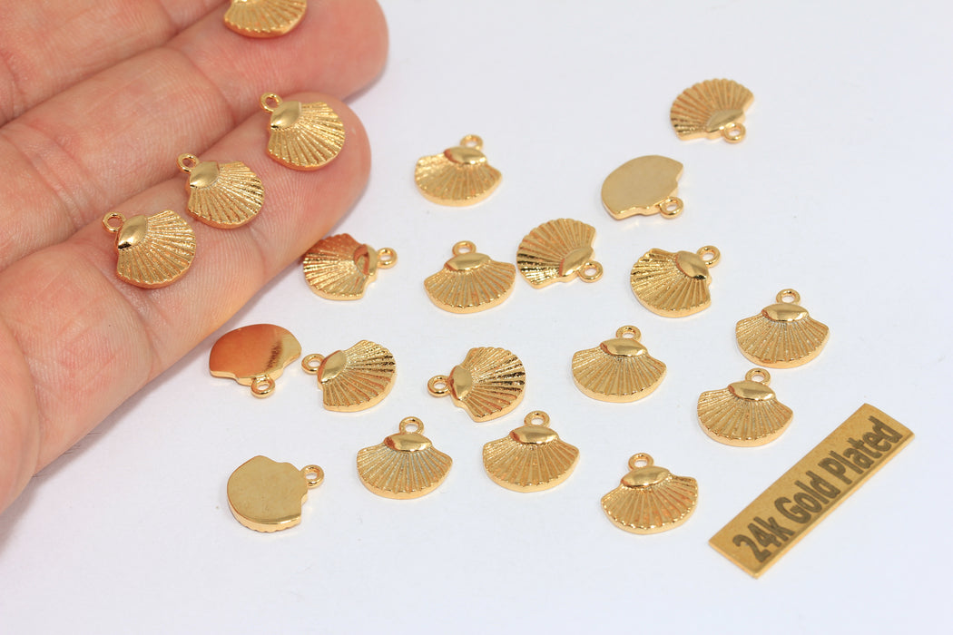 11x12mm 24k Shiny Gold Sea Shell Charm, Seashell Charm, BRT405