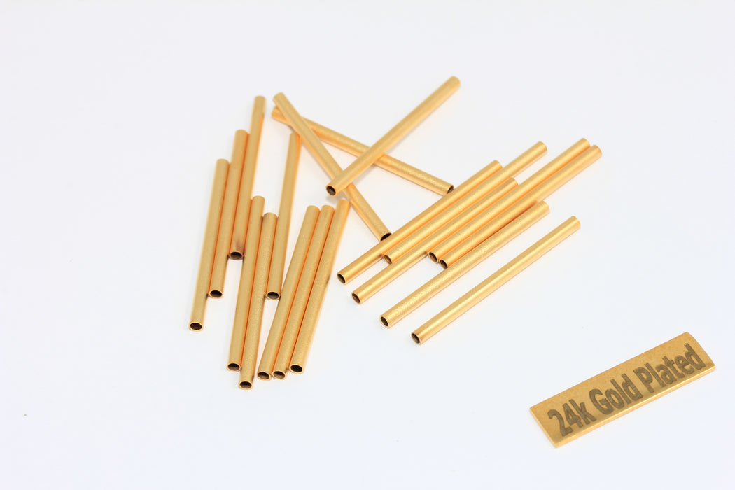 2x30mm 24 ayar Mat Altın Tüpler, Tüp Boncuklar, Uzun Tüp Boncuklar, BRT324
