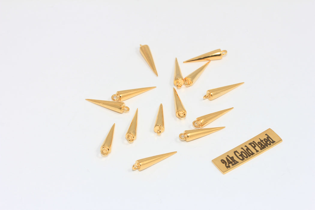 Ciondoli a forma di punta in oro lucido 24k, 4x17 mm, piccoli ciondoli a forma di cono, MLS613