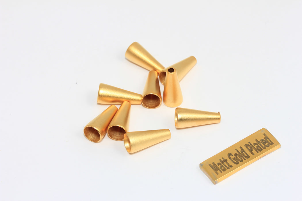 15mm 24k Matt Gold End Cap, Gold Cone Cap, Long End Cap, BRT322