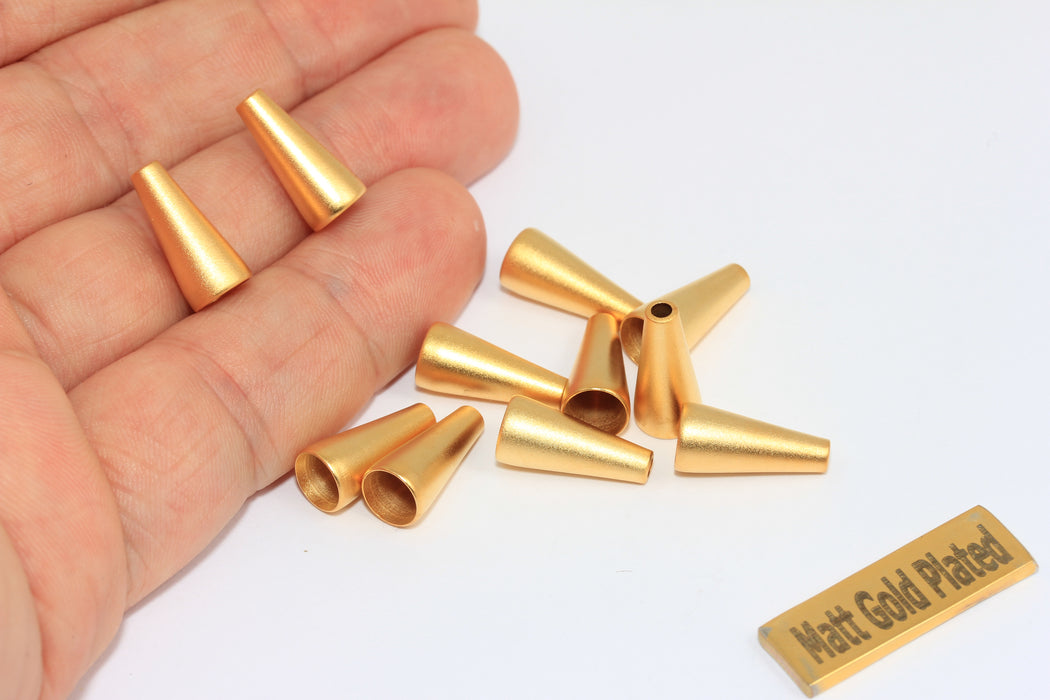 15mm 24k Matt Gold End Cap, Gold Cone Cap, Long End Cap, BRT322