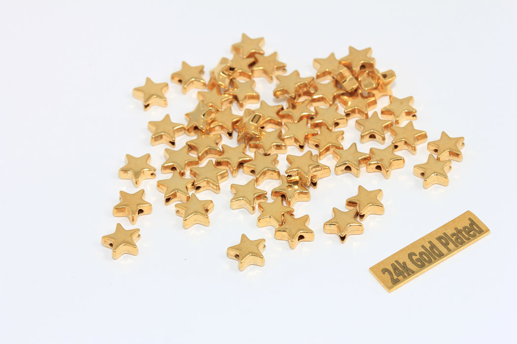 8mm 24k Shiny Gold Plated Star Beads, Center Hole Star, BRT321