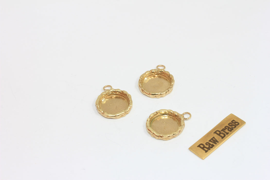 15mm Raw Brass Round Bezel Frame Coin Charms, Cabochon Settings, FNL81