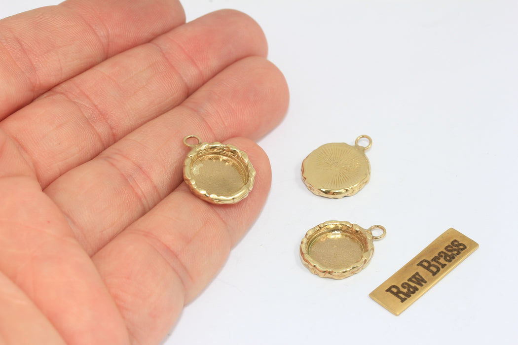 15mm Raw Brass Round Bezel Frame Coin Charms, Cabochon Settings, FNL81
