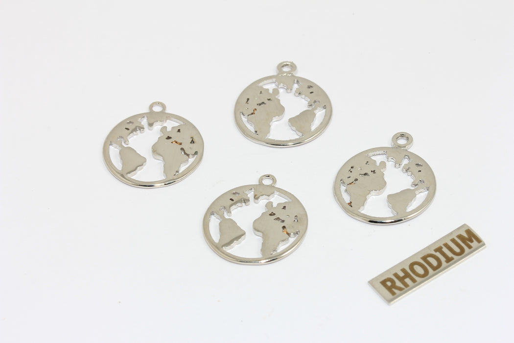 Ciondolo mappamondo placcato argento da 21 mm, ciondolo globo, BRT314