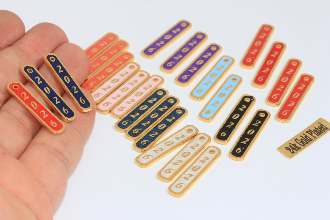 6x29 mm 24 Ayar Parlak Altın Rakam Tılsımları, 2025 Yeni Yıl Bar Kolye Ucu, 2025 Kolye Tılsımı, ROSE18