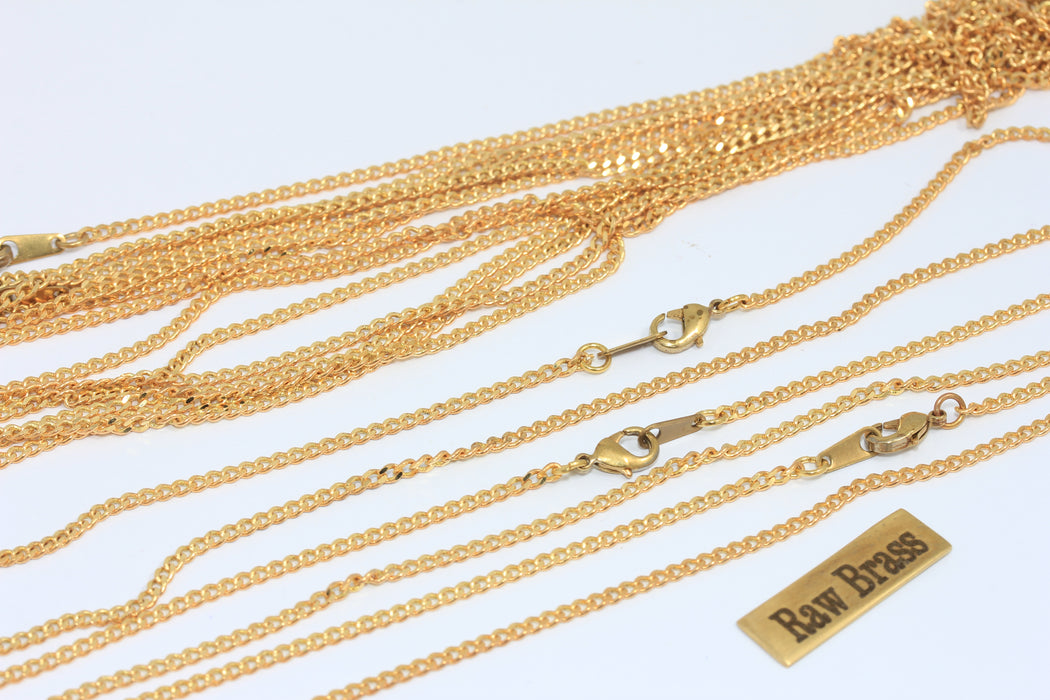 18'' Raw Brass Ready Necklace Chain, Soldered Faceted Curb Necklace, FNL77