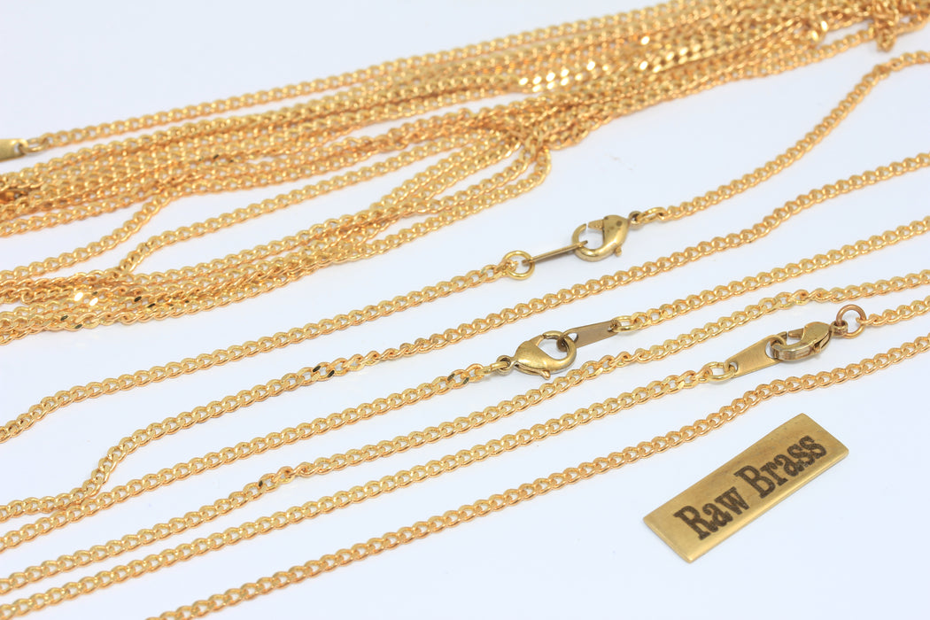 18'' Raw Brass Ready Necklace Chain, Soldered Faceted Curb Necklace, FNL77